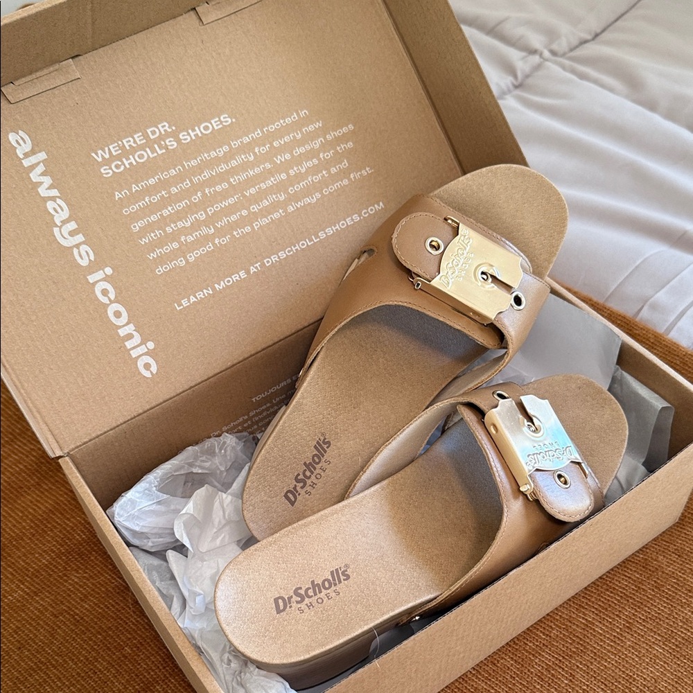 Dr. Scholl's Original Max Too, Honey Lea,  Tan Leather clog sandal, wooden heel